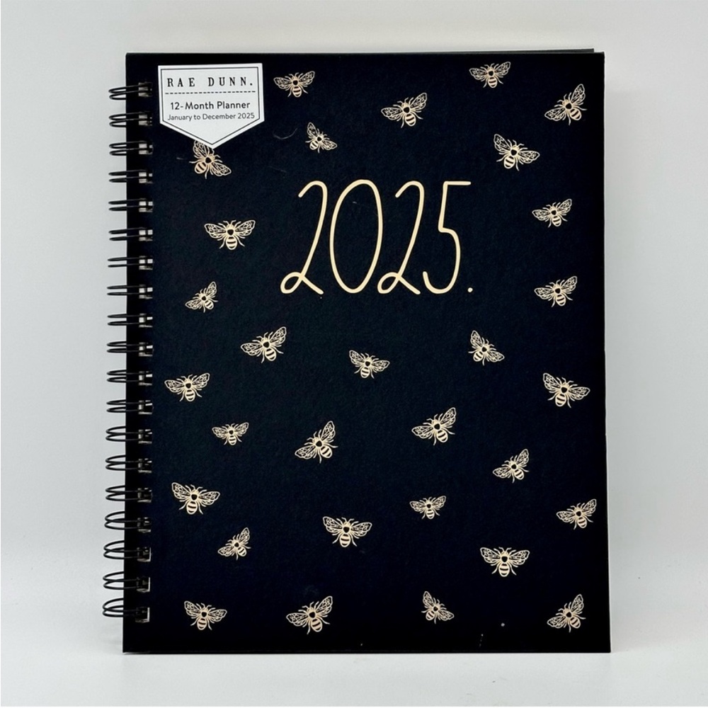 Rae Dunn 2025 Bees Planner Large Size Hard Cover Spiral 12-month Planner (Black)